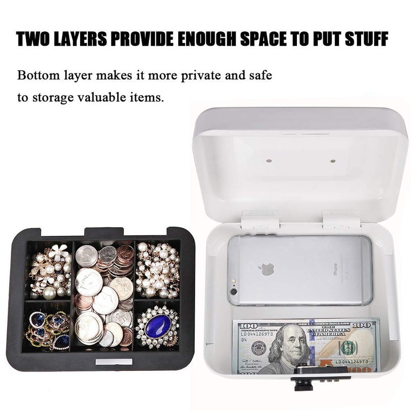 Jssmst Medium Cash Box with Combination Lock - Durable Metal Cash Box with Money Tray White,7.87 x 6.3 x 3.35 inches, SM-CB07005M - Image 2